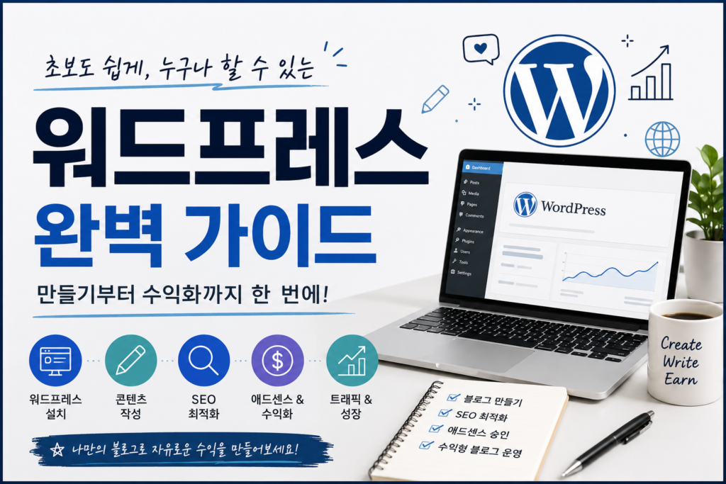워드프레스 설치 방법과 관리자 로그인 과정을 설명하는 이미지